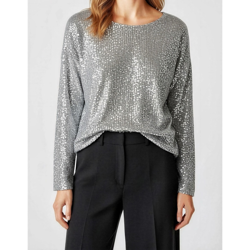 EMERSON FRY Keyhole Top, Silver Sequin, Large